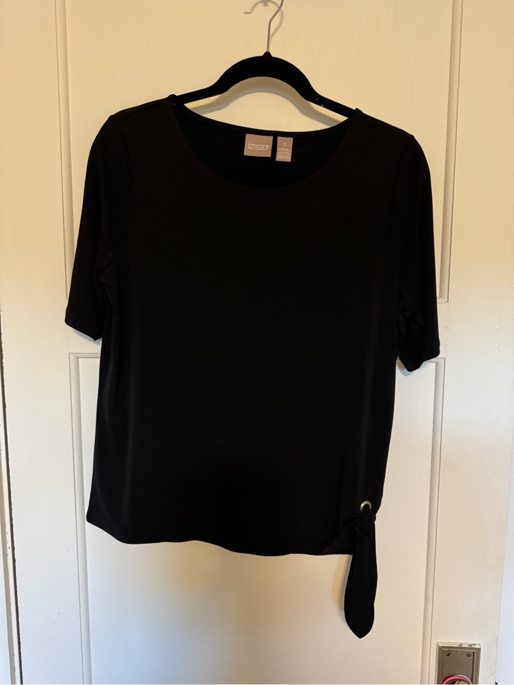 Chico's Black Short-Sleeve Side-Tie Top